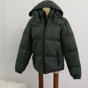 Vintage American Eagle Puff Down Jacket/Coat Olive Green